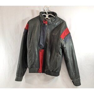 Cordovan Montreal Leather Jacket Grey w/ Red Accent Size 40 Mens Bomber Vtg